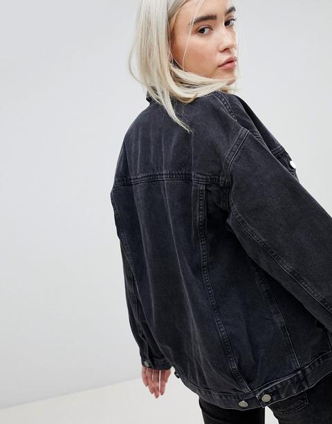 asos design denim girlfriend jacket in washed black