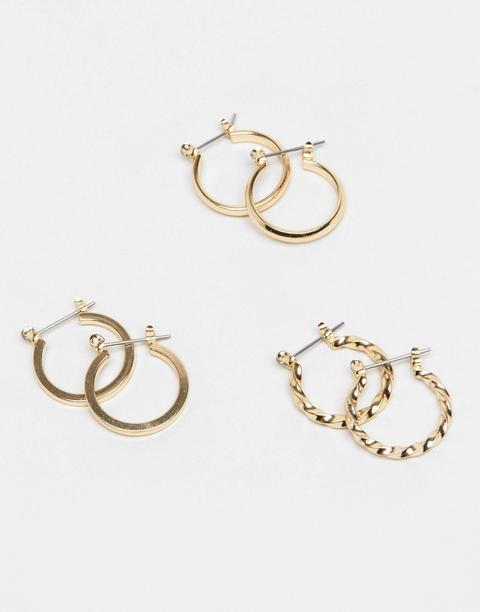 Asos Design Pack Of 3 20mm Hoop Earrings In Gold