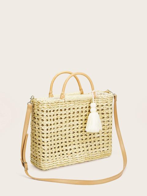 Tassel Detail Braided Satchel Bag