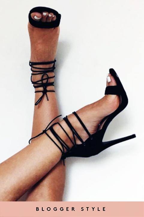 Ida Black Lace Up Heels