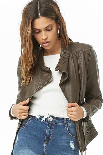 Forever 21 Faux Leather Moto Jacket Coffee