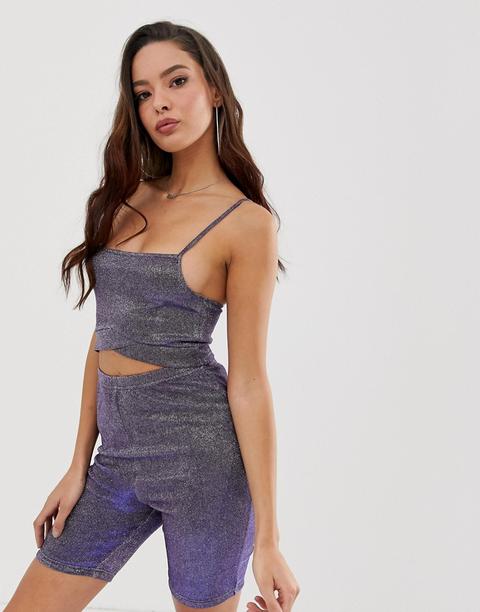 Top Corto Con Purpurina De Asos Design (parte De Un Conjunto)-violeta
