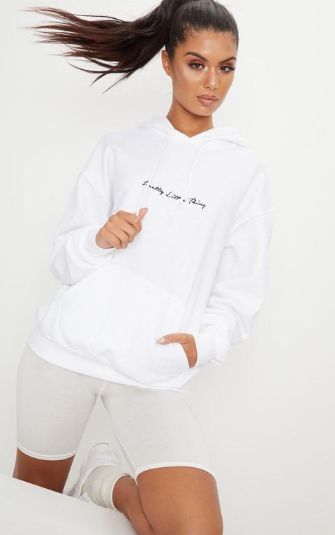 Prettylittlething White Embroidered Oversized Hoodie