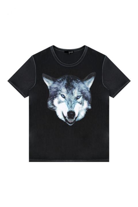 T-shirt Nera Con Stampa Lupo