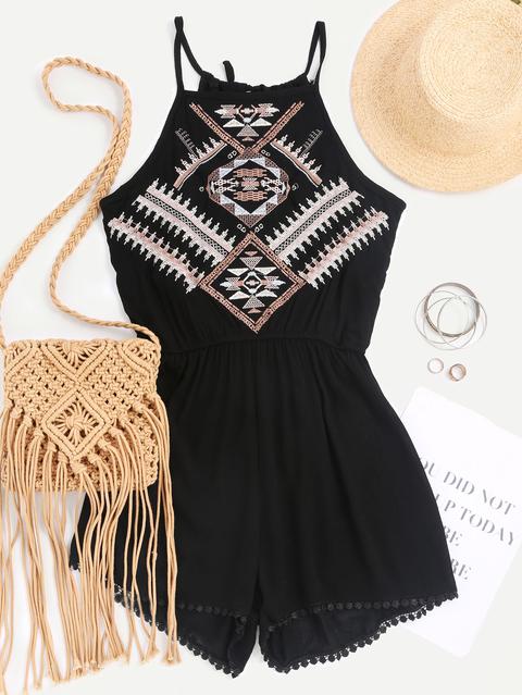 Aztec Print Elastic Waist Cami Romper