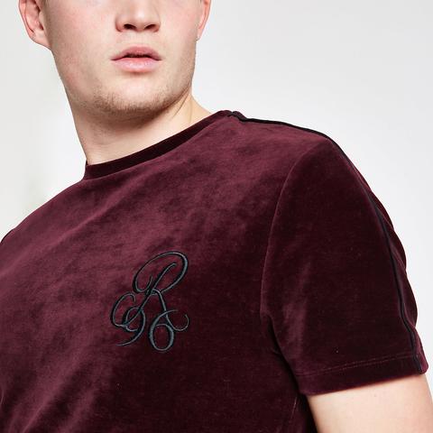 Red R96 Muscle Fit Velour Piped T-shirt 