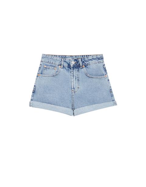 Shorts Denim Mom Fit Bajo Vuelto