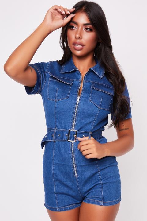 denim belted playsuit