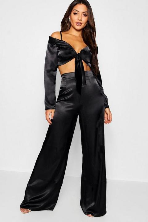 Womens Satin Wide Leg Trouser - Black - 10, Black