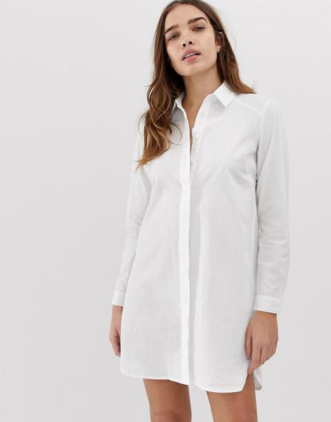 Asos Design - Vestitino Camicia In Cotone - Bianco