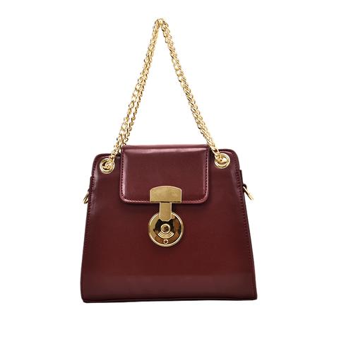 Roval Metal Lock Chain Leather Cross Body Bag