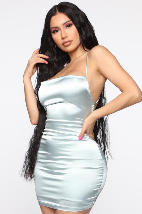 Take Me Higher Satin Mini Dress - Sage