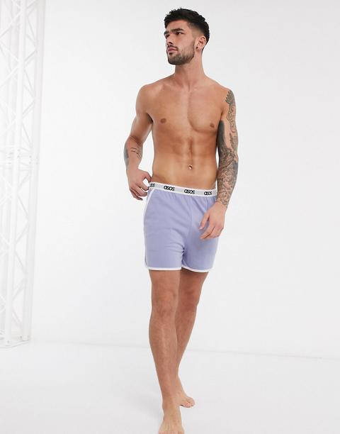 Asos Design Lounge Runner Short In Lilac With Contrast Binding And Branded Waistband-purple