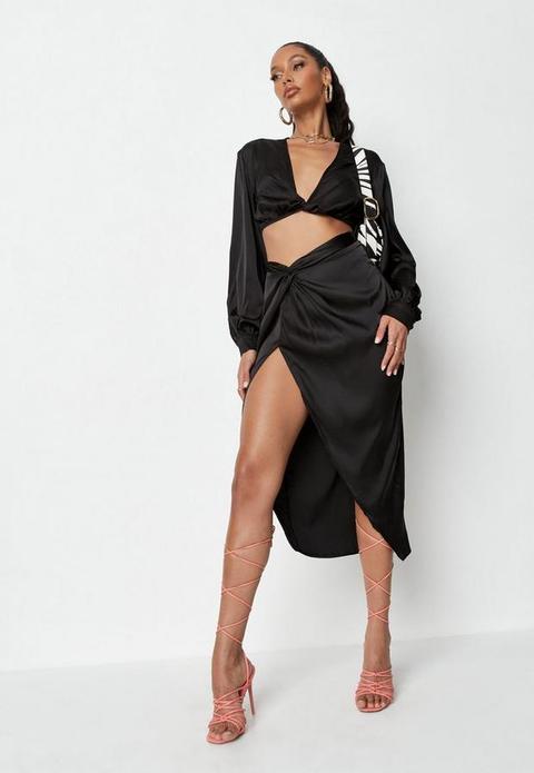 Black Co Ord Front Split Midaxi Skirt, Black