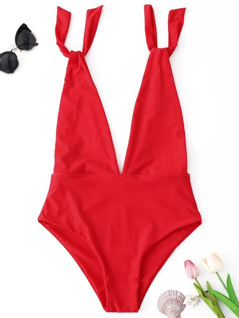 Costume Da Bagno Intero Con Scollo Profondo Black Red Green Wine Red