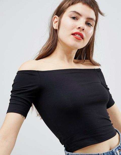 Monki - Top Corto Stile Bardot - Nero