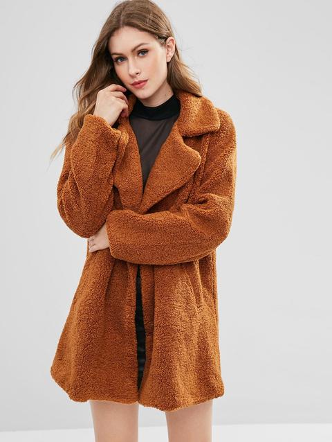 Cappotto Invernale Di Pelliccia Sintetica Con Doppiopetto Brown