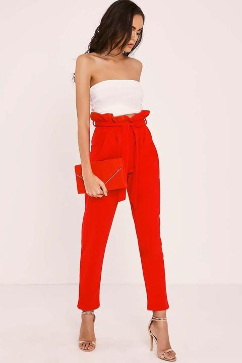 Red Trousers - Codia Red Paperbag Skinny Trousers