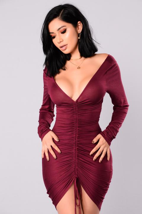 Hong Kong Ruched Dress - Wine