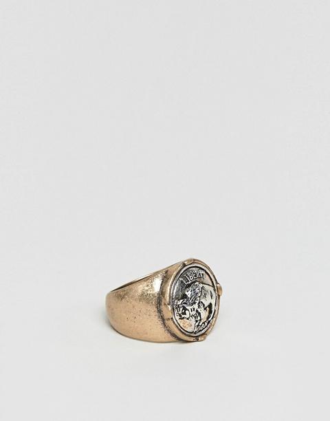 Icon Brand Gold Signet Ring With Burnished Silver Token Detail