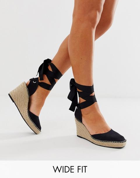 Asos Design - Jaylen - Espadrilles Pianta Larga Con Zeppa Nere - Nero