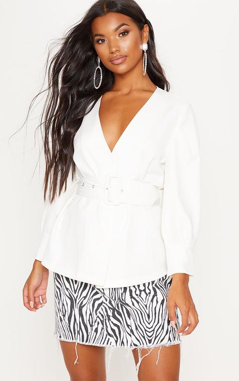 Ivory Belted Shirt, White