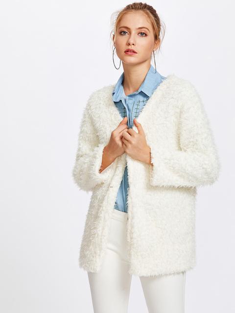 Faux Fleece Coat With Hook & Eye