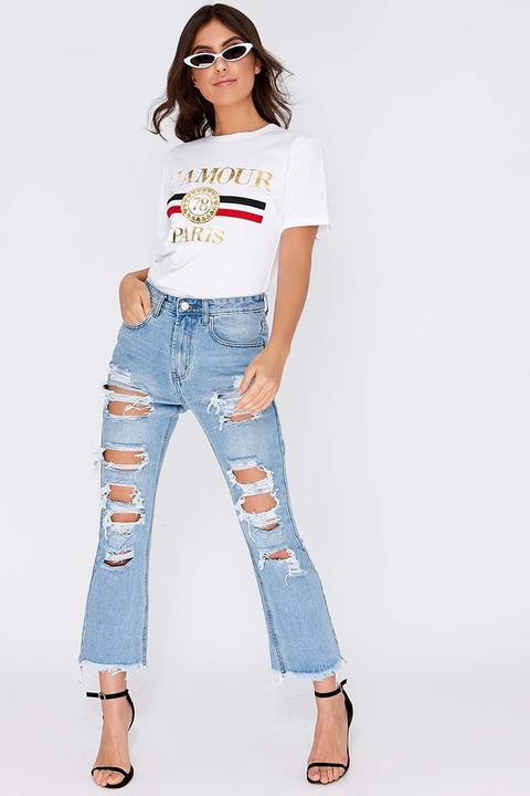 Blue Jeans - Baize Light Wash Extreme Distressed Boyfriend Jeans