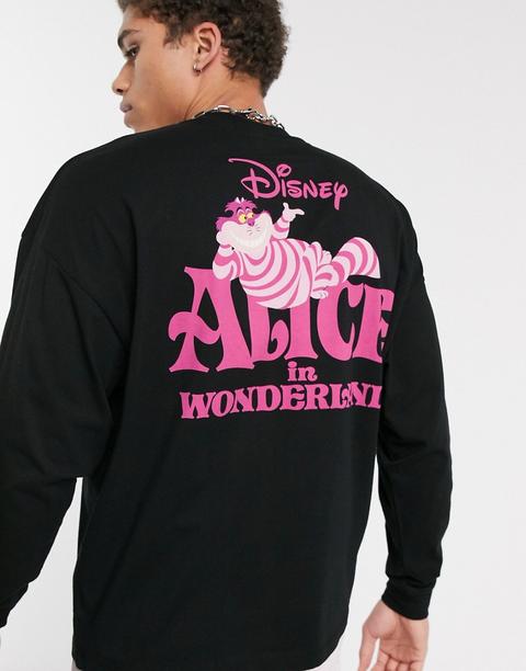 Asos Design Alice In Wonderland Oversized Long Sleeve T-shirt-black