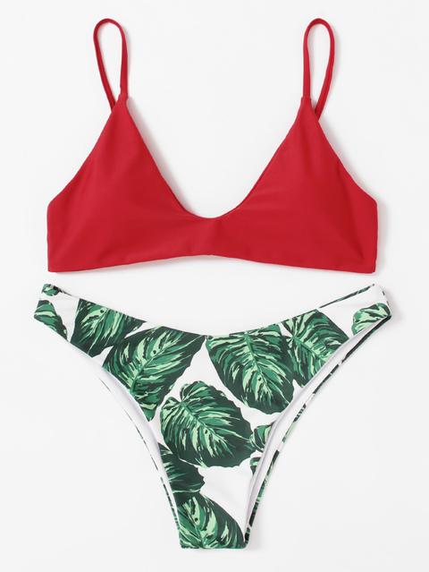 Set De Bikini Con Estampado De Selva