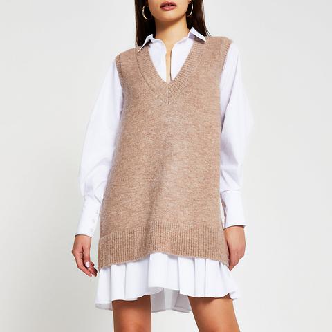 beige jumper shirt dress