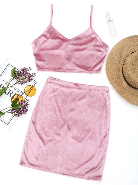 Velvet Bralette Top Y Mini Falda Lateral Con Cremallera Pinkish Purple