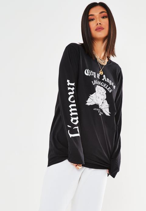 T-shirt Noir Avec Graphique City Of Angels