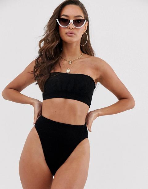 Top De Bikini Palabra De Honor Arrugado Mix And Match De Asos Design-negro