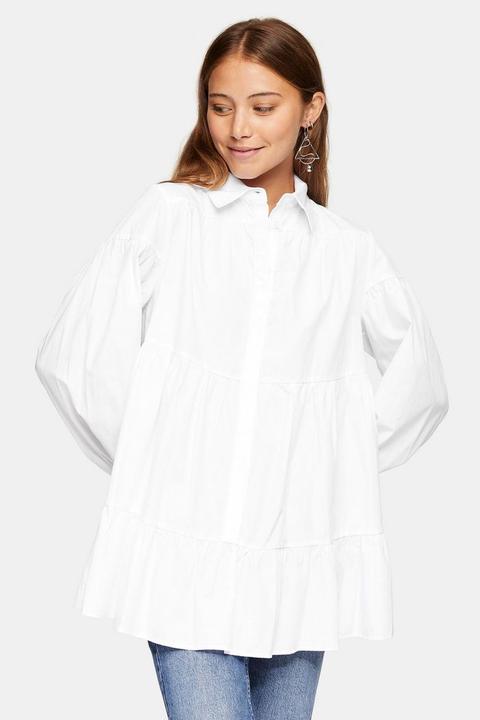 Ivory Poplin Tiered Shirt