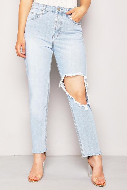 Light Blue Ripped Knee Mom Jeans