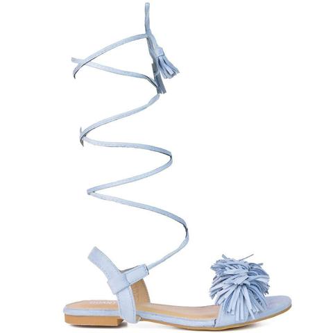 Valery - Lace Up Flat Sandals In Light Blue