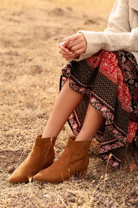 Sofia Tan Suede Pointed Toe Ankle Booties