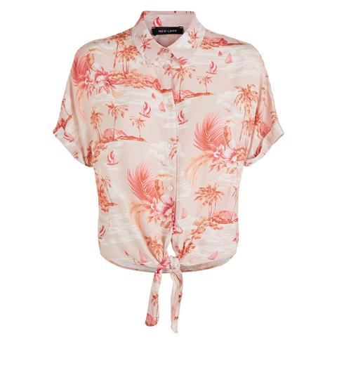 Pink Tropical Tie Front Shirt New Look