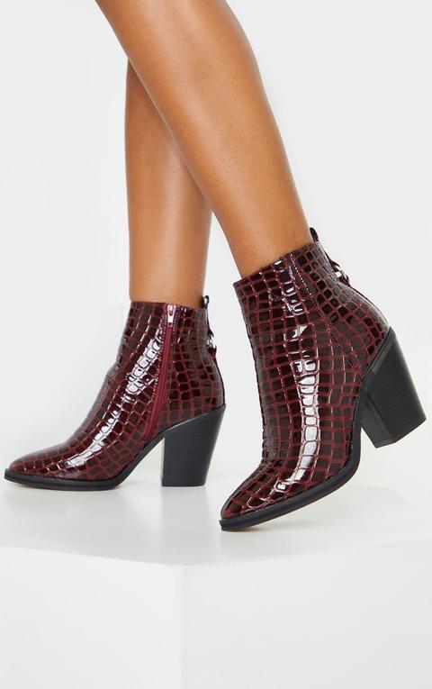 burgundy patent ankle boots