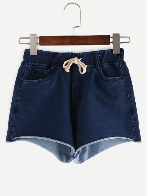 Shorts Cintura Con Cordón Denim Azul