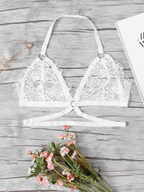 Eyelash Lace Halter Bralette