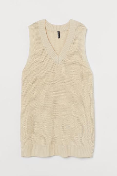 Knitted Sweater Vest Dress - Beige
