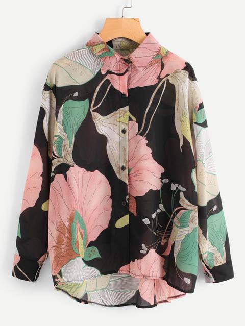 Blusa Asimétrica Con Estampado Floral