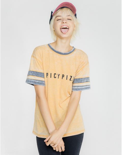 Camiseta Manga Corta Rayas En Manga Amarillo Oscuro