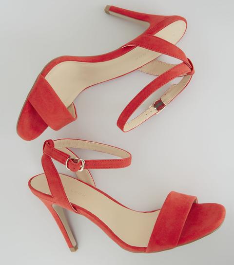 Red Suedette Ankle Strap Heels