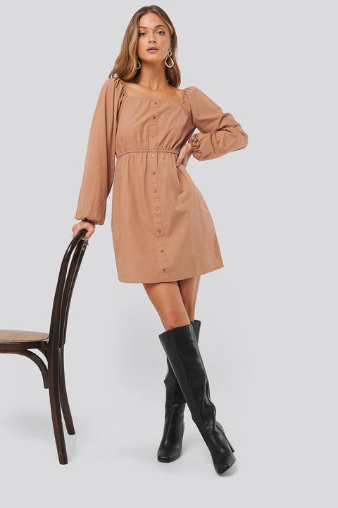 Anna Skura X Na-kd Puff Sleeve Button Up Dress - Brown