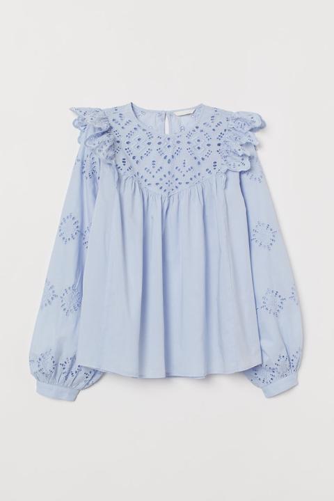 H & M - Camicetta Con Ricami - Blu