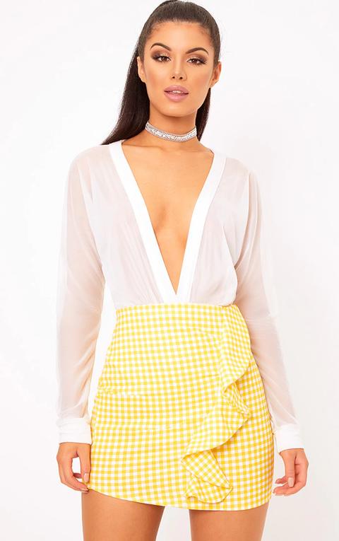 Yellow Gingham Ruffle Mini Skirt, Yellow