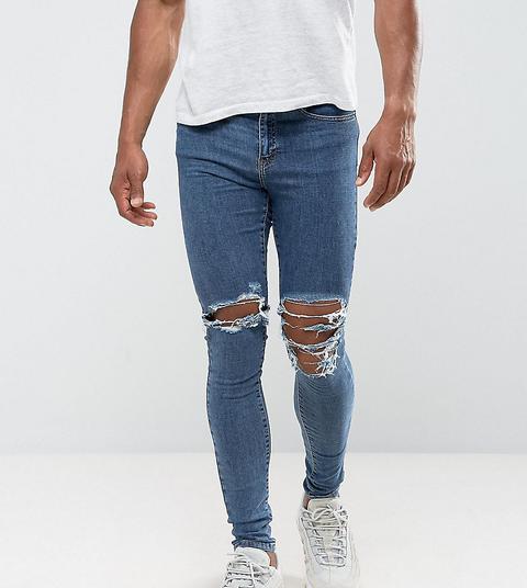 Jaded London - Jeans Attillati Blu Medio Con Ginocchia Strappate - Blu